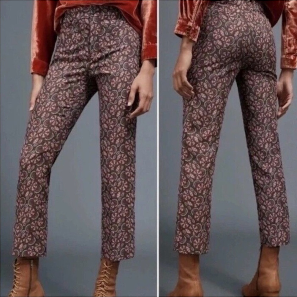 NWT Anthropologie The Essential Slim Floral Print Leggings Brown